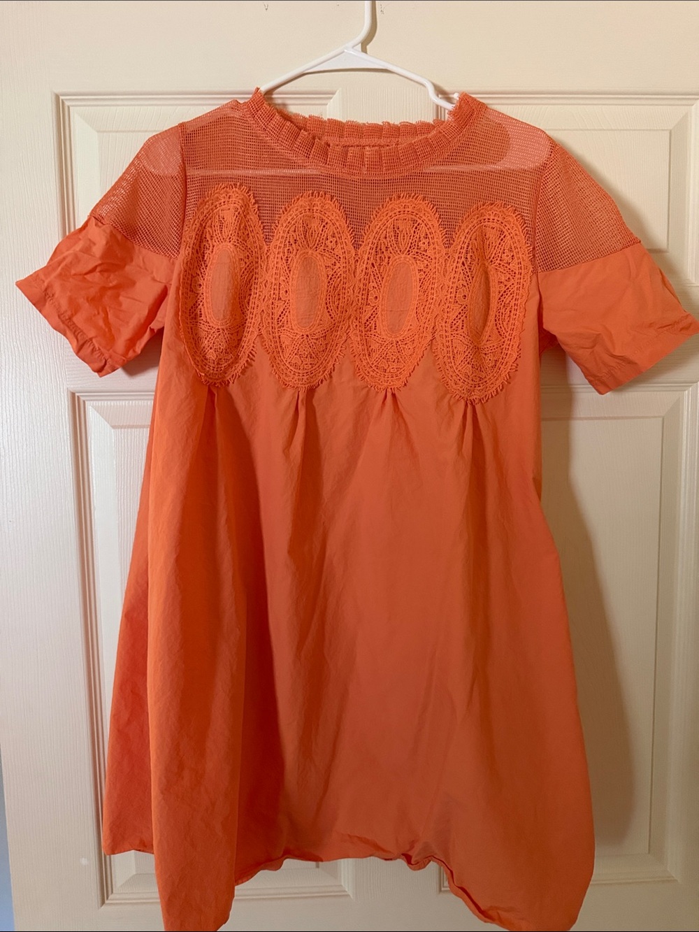 Salmon color Lace Mini Dress